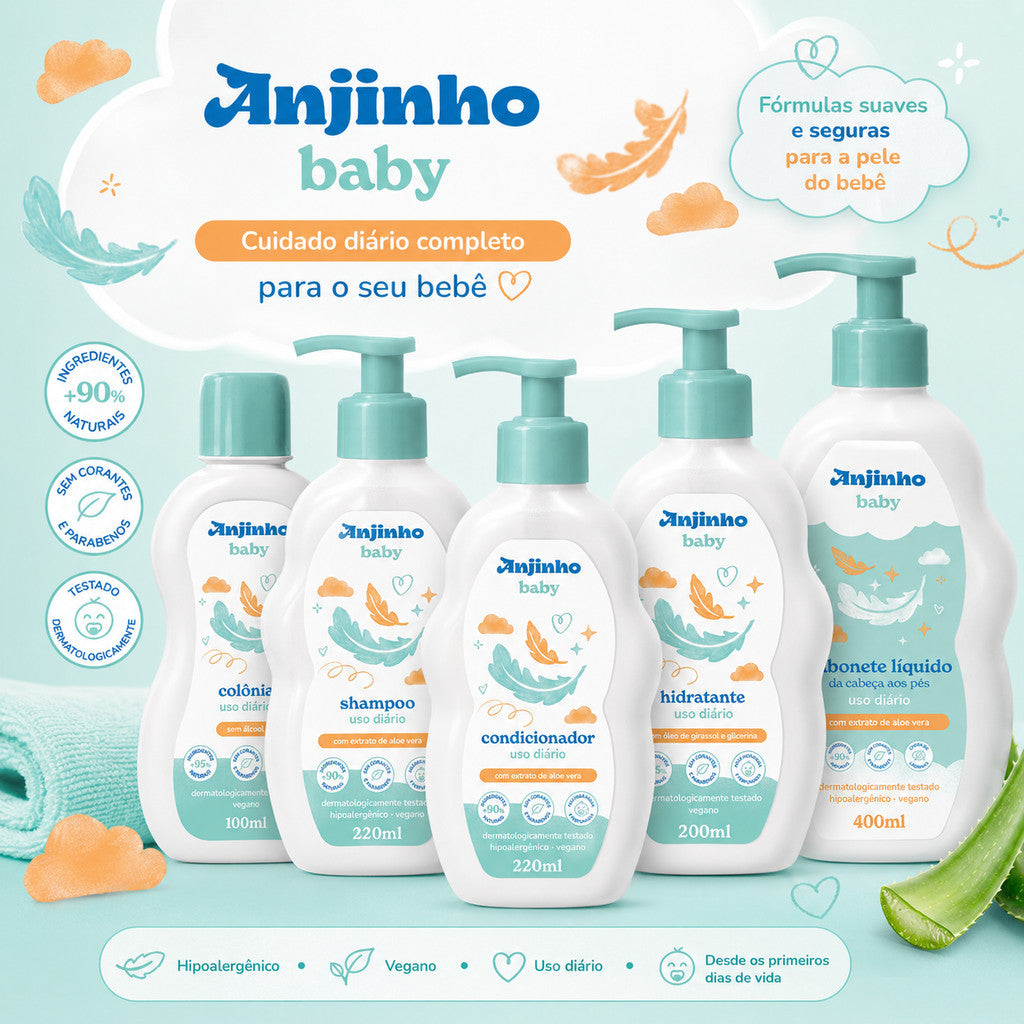Kit Completo Anjinho Baby 5 Produtos Shampoo Condicionador Colônia Hidratante Sabonete Líquido