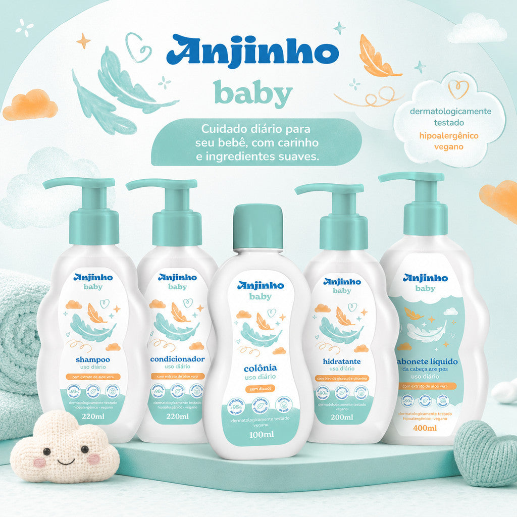 Kit Completo Anjinho Baby 5 Produtos Shampoo Condicionador Colônia Hidratante Sabonete Líquido